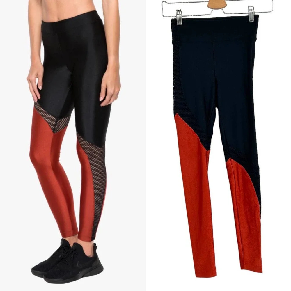 Koral Venus High-Rise Colorblock Mesh Performance Sprint Leggings Black Red S